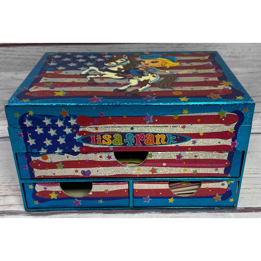 Vintage Lisa Frank Americana Cowgirl Jewelry Box with Stationery and Stickers